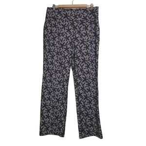 Lands End | Women's Navy & White Striped Floral Bootcut Pants (Size Large/Tall)